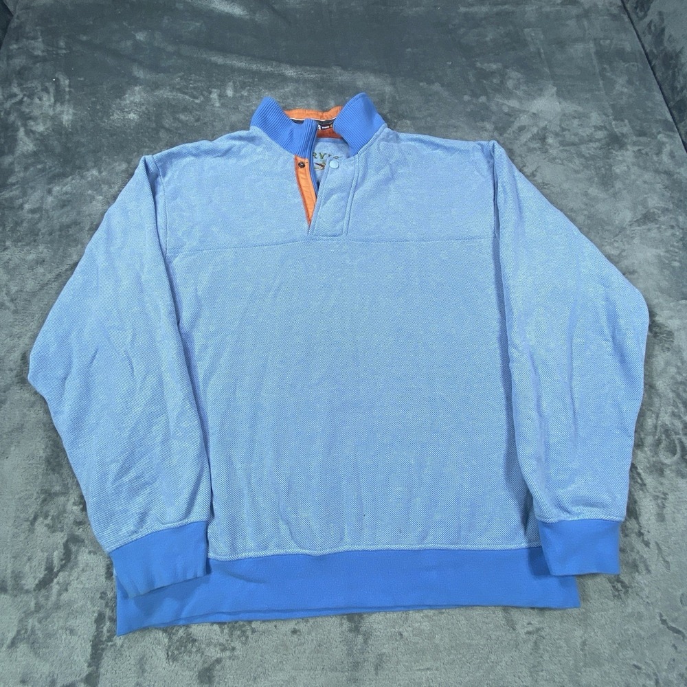 Orvis Sweatshirt Mens L Quarter Zip Pullover Fleece Lined Mock Neck Blue Knit